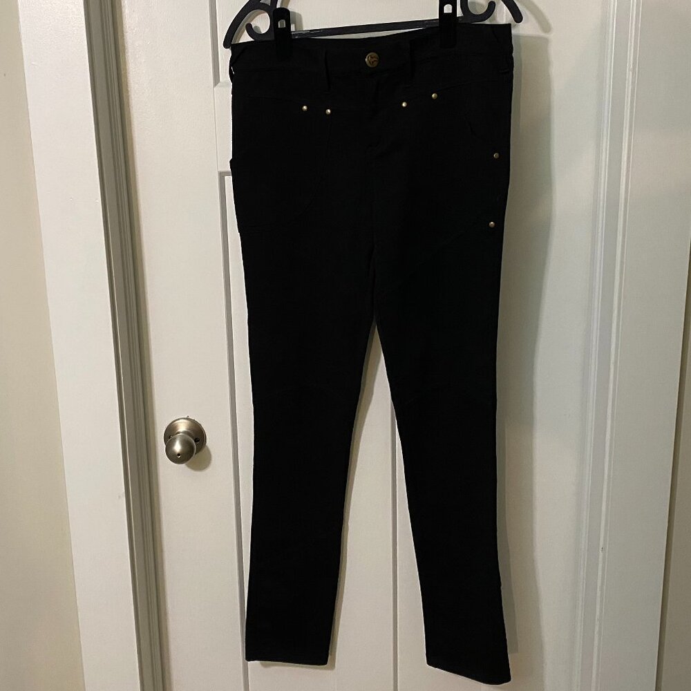 Free People Mid-Rise Black Moto Jeggings/Black Stretch Jeans, Size 31